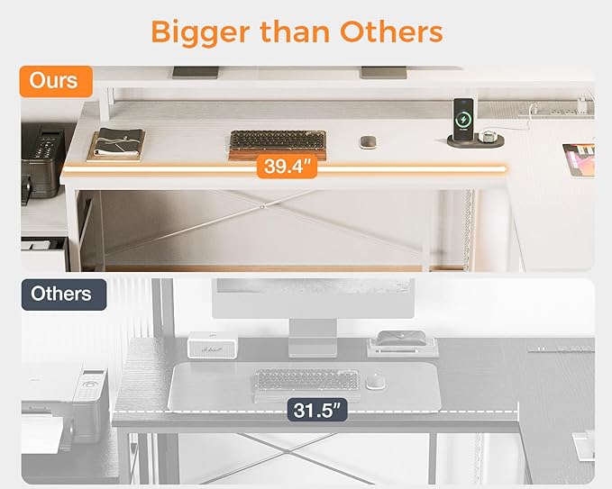 ODK L Shaped Desk with File Drawer, 66" Reversible L Shaped Computer Desk with Power Outlet & LED Strip, Home Office Desk with Storage Shelves, Gaming Desk with Monitor Shelf, Corner Desk, White