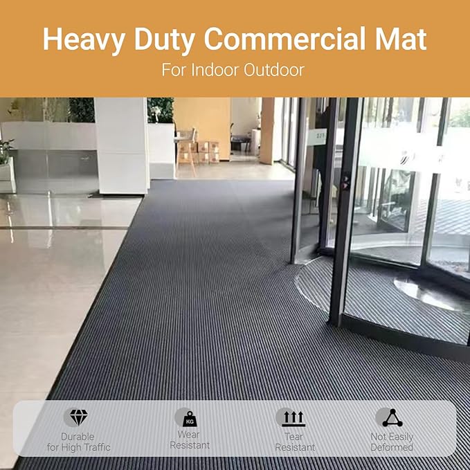 Outdoor Entry Rubber Rug, 6'x3' Commercial Heavy Duty Rubber Large Exterior Door Mat, Industrial Non-Slip Waterproof Welcome Floor Mats for Garage, Kitchen, Patio, Charcoal Grey 72" x 36"