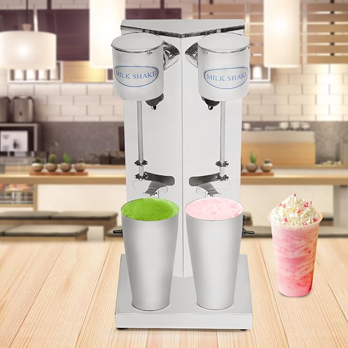 Milkshake Maker, Commercial Milk Shake Machine, Commercial Stainless Steel Milk Shaking Machine With Double Head Drink Mixer, With 2Pcs 65ml Cups