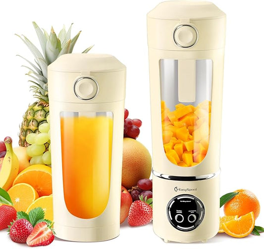 EasySpeed Personal Portable Blender,USB Type-C Rechargeable,700ml Juicer Cup,12 Stainless Steel Blades,4 Gear Modes,1500mAh Battery Capacity,Perfect for Fresh Juice at Home (Beige)