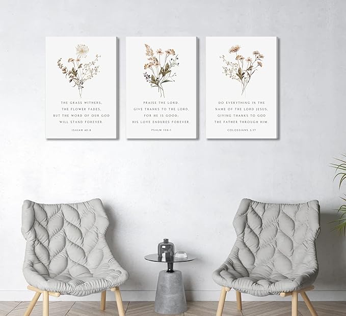 Wildflower Bible Floral Canvas Wall Art Christian Verses Floral Paintings Pictures Wall Decor Botanical Scripture Room Posters Prints for Bedroom Living Room Office Christian Scene Home Decorate