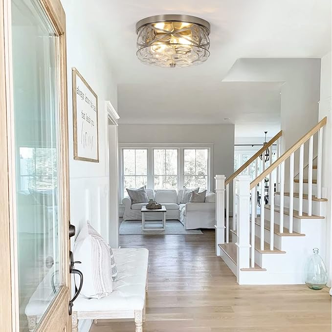 2-Light Flush Mount Ceiling Light Farmhouse Kitchen Island Ceiling Light with Bubble Glass Close to Ceiling Light Fixture for Living Room Bedroom Foyer Hallway