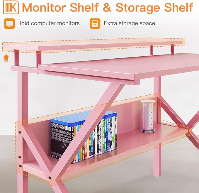 ODK Small Desk, 27.5 Inch Computer Desk for Small Spaces, Compact Desk with Storage, Study Table with Monitor Stand for Home Office, Pink