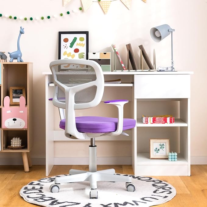 HONEY JOY Kids Desk Chair, Height Adjustable Children Study Chair, Swivel Mesh Task Student Chair, Universal Casters, Child Computer Desk Chair for Boys Girls Age 3-10 (Purple)