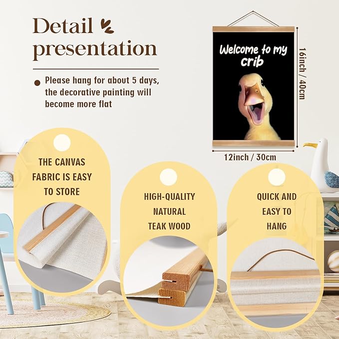 ZTGDA Welcome to My Crib Wall Art,Funny Duck Poster Durable Man Cave Wall Decor,Duck Canvas Hanging Sign for Entryway, Dorm Room, Nursery or Bedroom Decor (My crib goose)