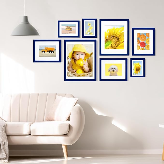 KINLINK 3.5x5 Picture Frames Navy, Solid Wood Frames with Plexiglass for Table Top and Wall Mounting, Photo Frames for Horizontal or Vertical Display, 4 Pack
