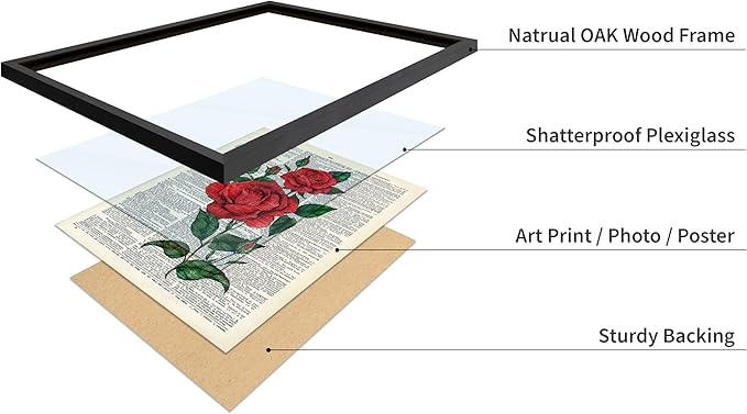 Poster Master Dictionary Art Poster - Red Roses Print - Flower Art - Floral Art - Gift for Men, Women & Florist - Minimal Decor for Living Room, Bedroom, Dorm or Flower Shop, 11x14 Black Framed
