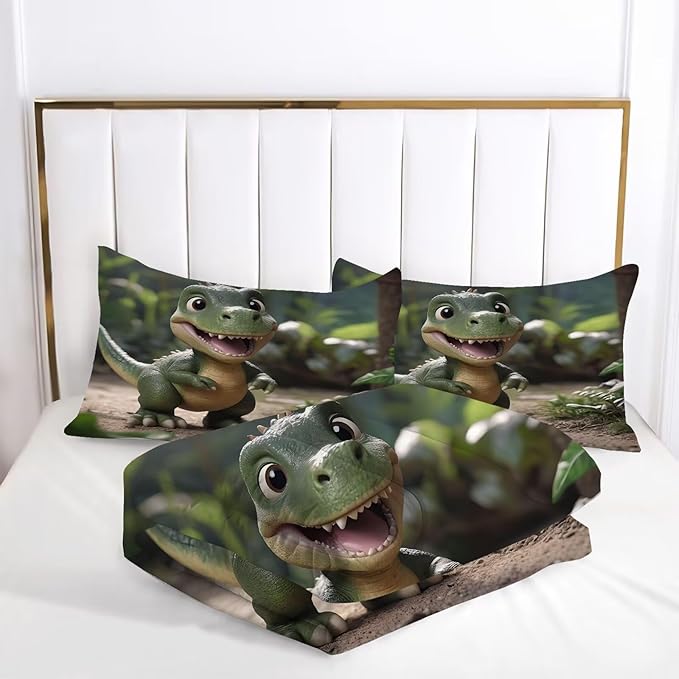 Dinosaur Comforter Set King Size for Boys and Teens, T-Rex Comforter Set Dinosaur Bedding Set for Kids Room Decor, 3D Dino Bed Set with 1 Comforter and 2 Pillowcases