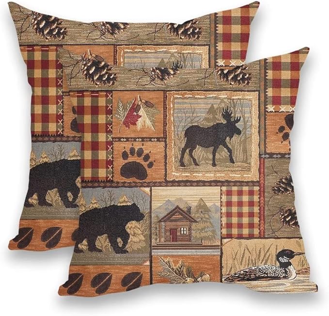 BETGINY Western Bear Throw Pillows Cover 16X16 Inch Pack of 2, Rustic Wildlife Bear Cabin Pillow Covers Linen Square Cushion Animal Deer Pillowscase for Bedroom Home Sofa Decoration