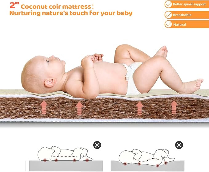 JOYMOR 8 in 1 Convertible Crib with Changer, Include 2” Mattress, Converts to Bassinet, Mid Crib, Full Size Crib, Daybed,Toddler Bed and Playard (Crib, White)