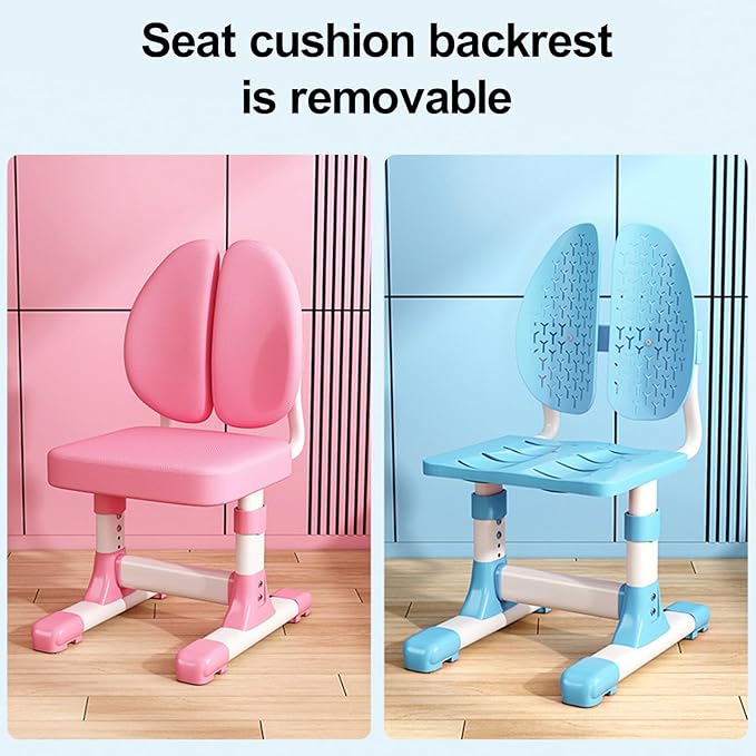 Small Desk, Standing Desk, Desk Chair Set, Height Adjustable Children School Study Table Chair Set with Astronaut Pattern, Ergonomic Desk Chair with Large Writing Board, Bookshelf and Drawer (Pink)