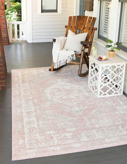Unique Loom Outdoor Traditional Collection Area Rug - Valeria (10' x 13' 1" Rectangle, Pink/ Ivory)