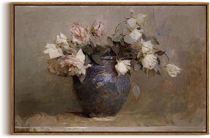 InSimSea Framed Flower Canvas Large Wall Art Prints Decor, Vintage Floral Rustic Decorations for Living Room, Farmhouse Wall Decor for Living Room Bedroom 20x30inch, Roses in Vase