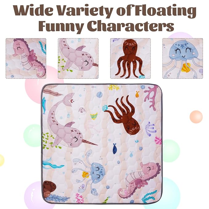 Baby Play Mats for Floor, Premium 50x50 Playpen Mat, Odorless Baby Mat, Soft Padding Infant Play Mat, Non-Slip Cushioned Baby Playmat for Babies, Machine Washable Easy Care (Marine Animals)