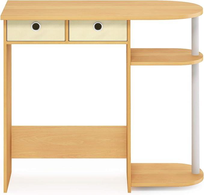 Furinno Go Green Home Laptop Notebook Computer Desk/Table with 2 Drawer Bins, Beech/Ivory/White