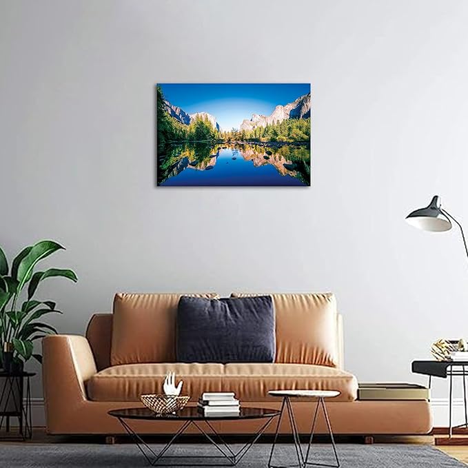 SKASNFAI Yosemite National Park Canvas Wall Art Forest Artwork Blue Lake Picture Prints Framed Home Decor for Bedroom Living Room (28x44 inch)