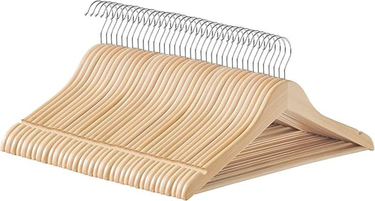 SONGMICS Wooden Hangers, Pack of 36, Coat Hangers, Non-Slip, Pants Bar, 360° Swivel Hooks, for Jackets, Shirts, Coats, Natural Beige UCRW010N36