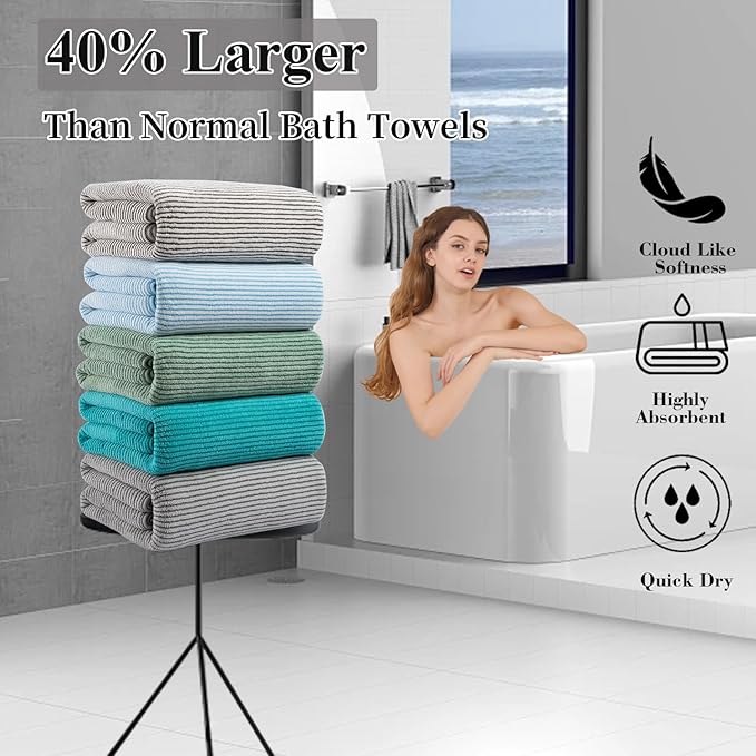 8-Piece Premium Towel Set for Bathroom|2 Oversized Large Bath Sheet,2 Hand Towels,4 Washcloths|Soft Cozy Highly Absorbent Fast Dry Microfiber Shower Towel Set for Hotel Bathroom Essentials,Green