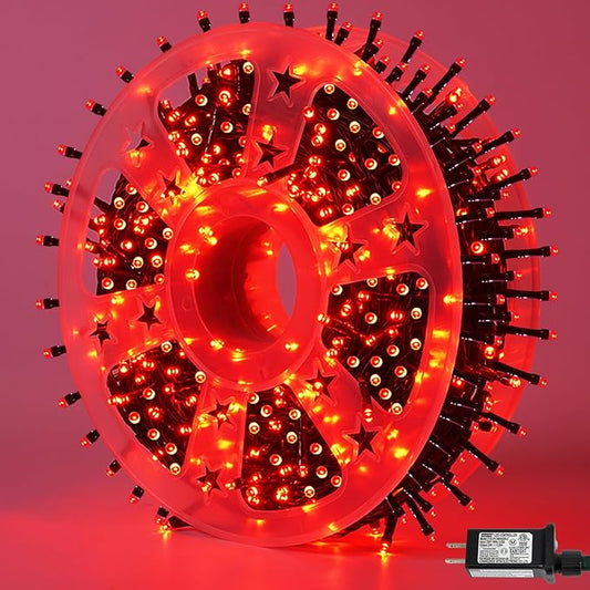 QITONG 165ft 500 LED Halloween Red Lights, String Lights Outdoor Waterproof Plug in, Green Wire Christmas Twinkle Light Indoor with 8 Modes