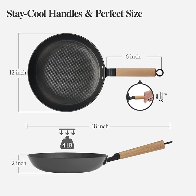 YUTANN Nonstick Frying Pan 12 inch, Ceramic Cast Iron Skillet, Lightweight Pre-seasoned Cast Iron Pan with Detachable Handle, Dishwasher & Oven Safe, Free of PFAS and PFOA