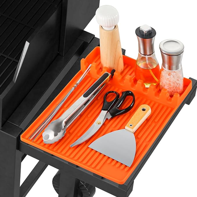 Silicone Grill Mat for Blackstone Silicone Griddle Tools Mat with Drip Pad Grill Pad for Outdoor Grill Kitchen Countertop (Orange)