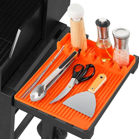 Silicone Grill Mat for Blackstone Silicone Griddle Tools Mat with Drip Pad Grill Pad for Outdoor Grill Kitchen Countertop (Orange)
