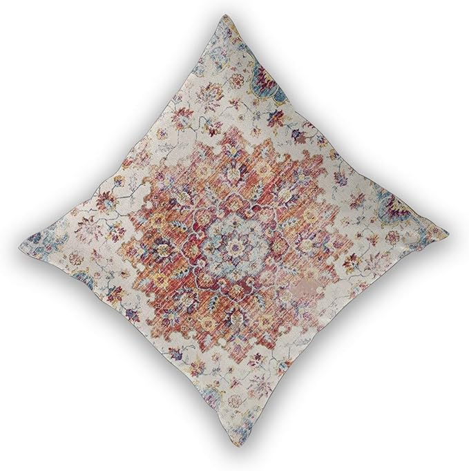 Boho Pillow Covers 20x20 Set of 2, Blue Orange Bohemian Carpet Pattern Outdoor Decorative Throw Pillows Linen Ethnic Design Vintage Farmhouse Cushion Cases for Couch Sofa Decor