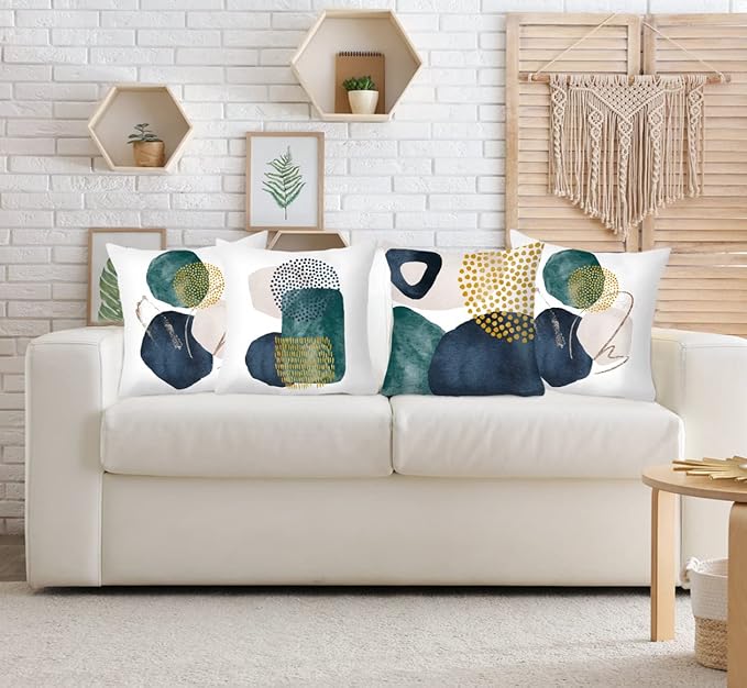 Jartinle Boho Abstract Pillow Covers 18x18 Set of 4 Mid Century Modern Throw Pillow Covers Geometric Pillow Covers for Outdoor Couch Sofa Minimalist Home Decor