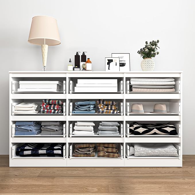 White Dresser for Bedroom,Modern Long 12 Drawer Dresser with Deep Drawer,Wood Storage Chest of Drawer, Bedroom Storage Organizer,TV Stand for Living Room
