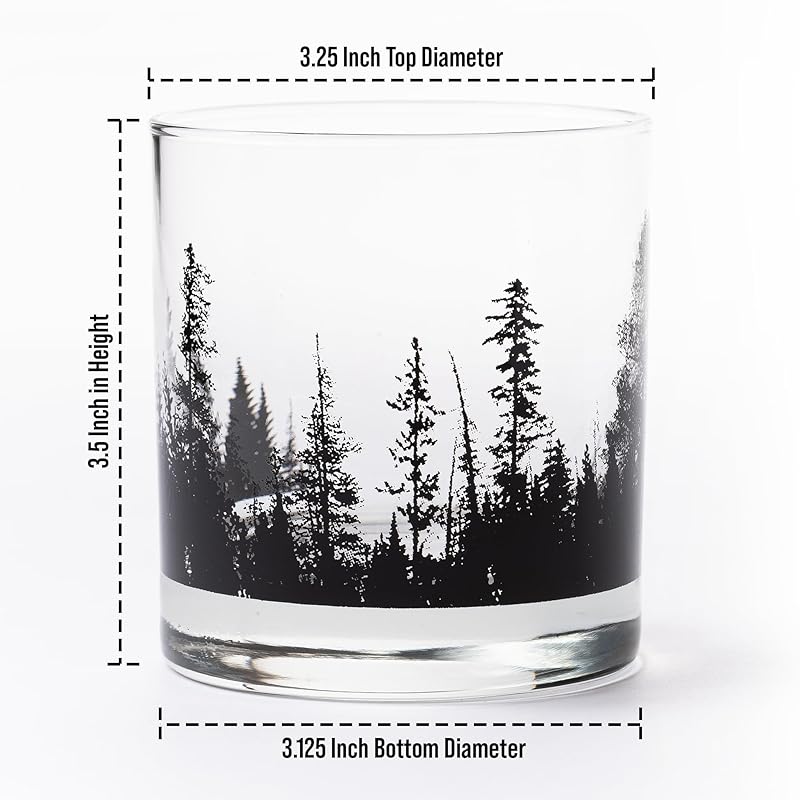 Black Lantern Whiskey Glasses - Set of 2 Old Fashioned Glasses for Whiskey Scotch and Bourbon - Cocktail and Rock Glasses for Nature Lovers - Two Premium 11oz. Glasses (Forest & Clouds)