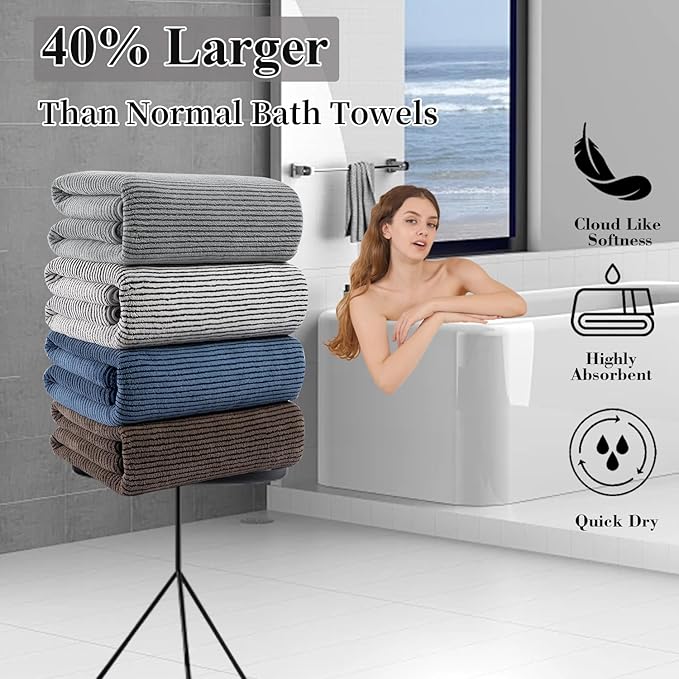 8-Piece Premium Towel Set for Bathroom|2 Oversized Large Bath Sheet,2 Hand Towels,4 Washcloths|Soft Cozy Highly Absorbent Fast Dry Microfiber Towel Set for Hotel,Bathroom Essentials,Dark Grey