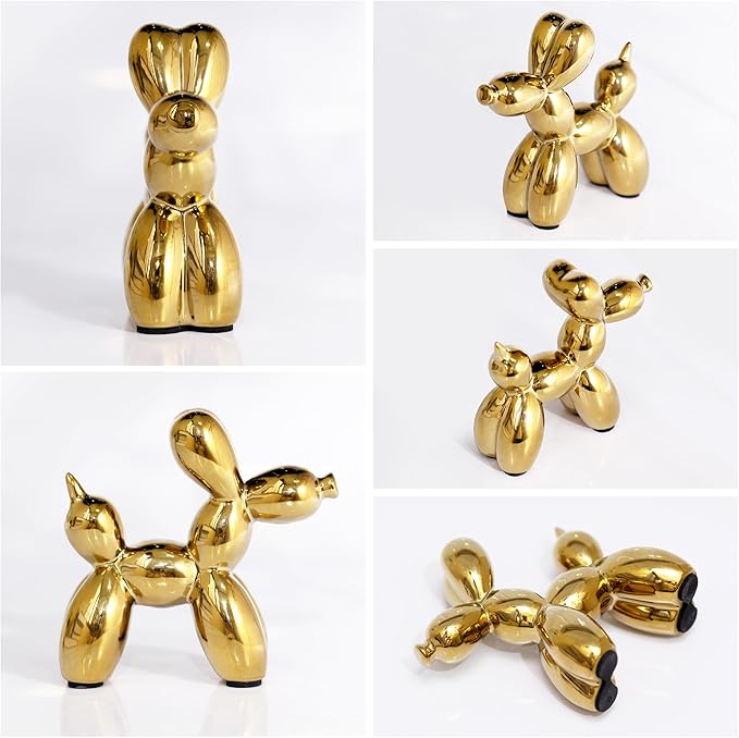 Creative Balloon Dog Statues Small Ceramic Animal Sculpture Modern Home Decor Living Room Desktop Decorations Bedroom Office Cabinet Ornament (Gold)