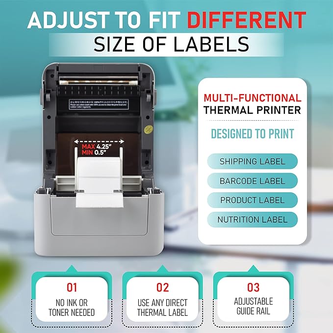 2054K-USB Upgraded 2054A Shipping Label Printer for Windows Mac Chromebook, Support Amazon Ebay Paypal Etsy Shopify ShipStation UPS USPS FedEx, fit Roll & Fanfold 4x6 Direct Thermal