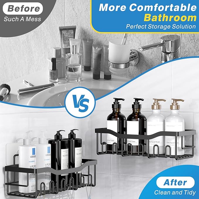 Adhesive Shower Caddy, 5 Pack Rustproof Stainless Steel Bath Organizers With Large Capacity, No Drilling Shelves for Bathroom Storage & Home Decor-XL Size