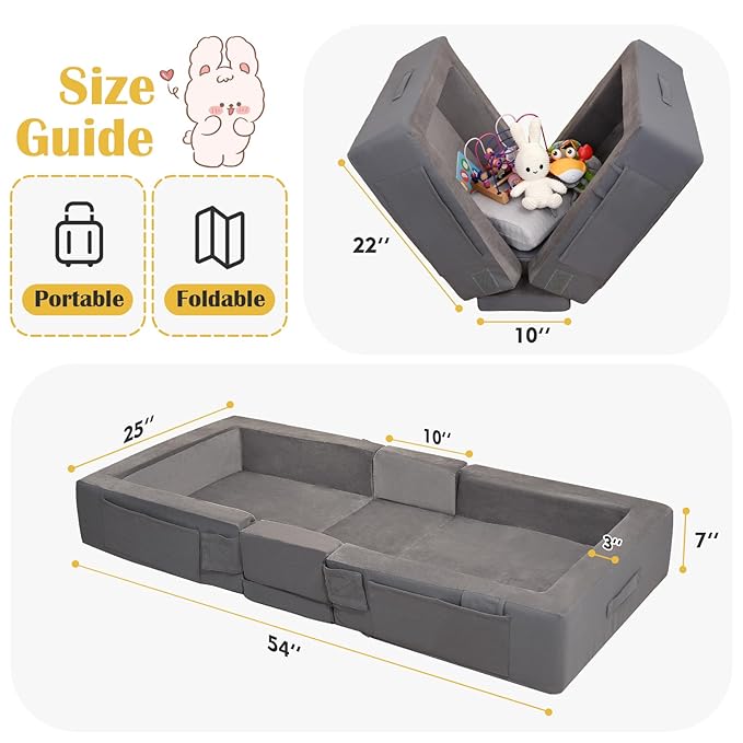 ENITYA Toddler Travel Bed, Folding Floor Cot for Travel, Portable Kids Bed for Sleeping, Washable Toddler Cot for Children 18M – 5yr Old, Grey