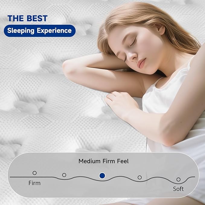 Queen Size Mattress in a Box 12 Inch Hybrid Mattress [Enhanced Stability], Medium Firm Memory Foam and Pocket Spring Construction, Motion Isolation