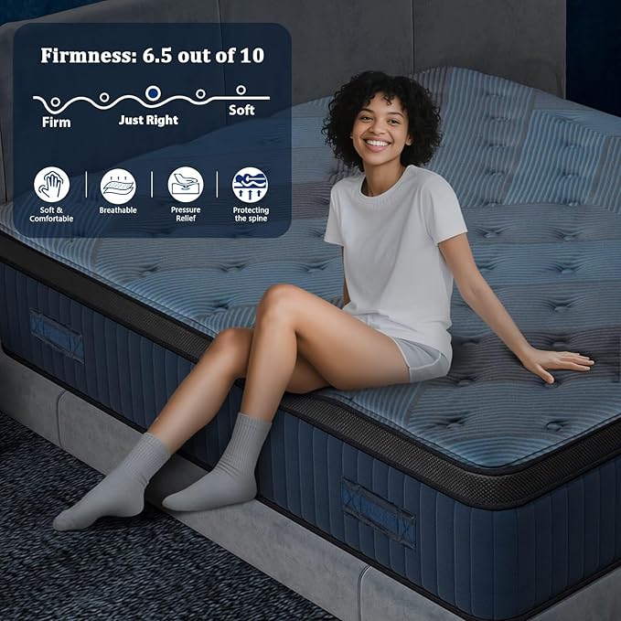 10 Inch Twin Size Mattress in a Box, Medium Firm Hybrid with Lumbar Foam and Zoned Pocket Springs for Pressure Relief and Edge Support