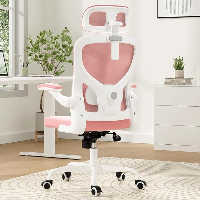 Soohow Ergonomic Office Chair,Home Office Desk Chair with Adjustable Lumbar Support Armrests,Comfy Computer Desk Chair with Headrest,for Home and Office, Pink