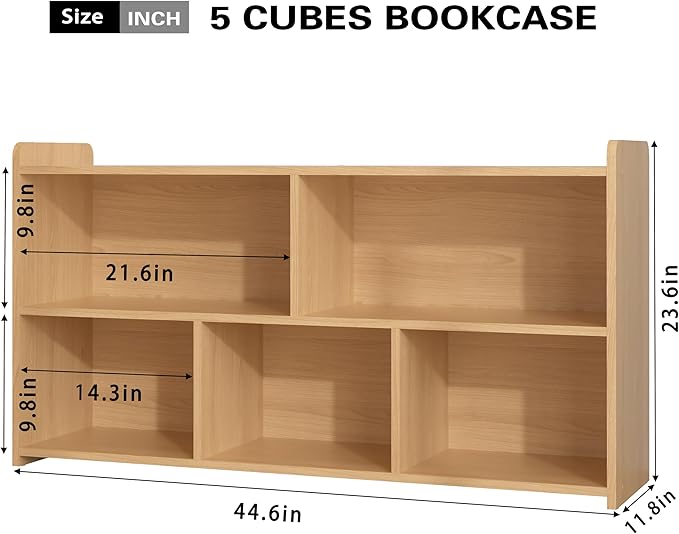 Kids Book Shelf Set of 2, 5 Cubes Storage Organizer Montessori Shelf, Wooden Kids Bookcase, Toy Storage Organizer for Children, Toddler Bookshelf Cube Shelf for Kid’s Room, Classroom