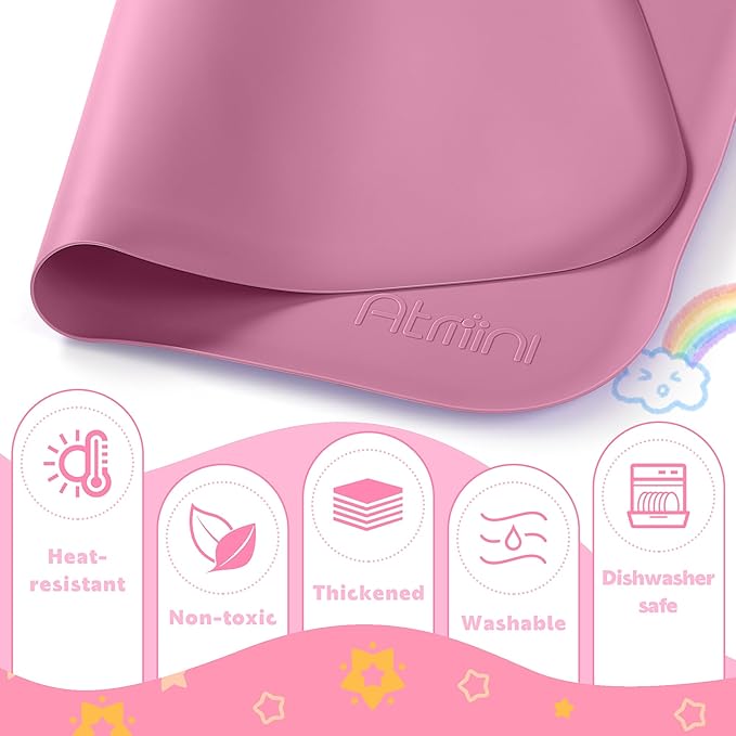 Silicone Craft Mats for Kids 24"x16"– with Raised Lip & Non-Slip | Reusable Silicone Art Mat for Play Sand, Painting, DIY Crafts | Durable Design (Pink)