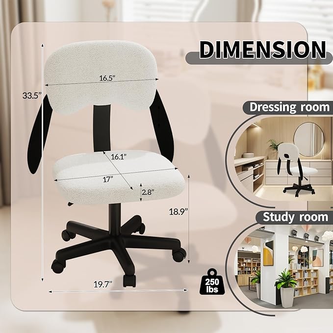 Puppy Shaped Back Kids Desk Chair, Adjustable Comfy Swivel Computer Chairs with Wheels for Kids, Cute Girls Students Vanity Chair for Bedroom Study