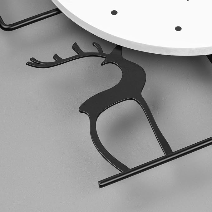 FLEBLE Large Wall Clocks for Living Room Decor Modern Pendulum Wall Clock Silent Quartz Battery Operated Non-Ticking for Bedroom Kitchen Office 24inch Black Metal Deer Clock Wall Decor for Home Indoor