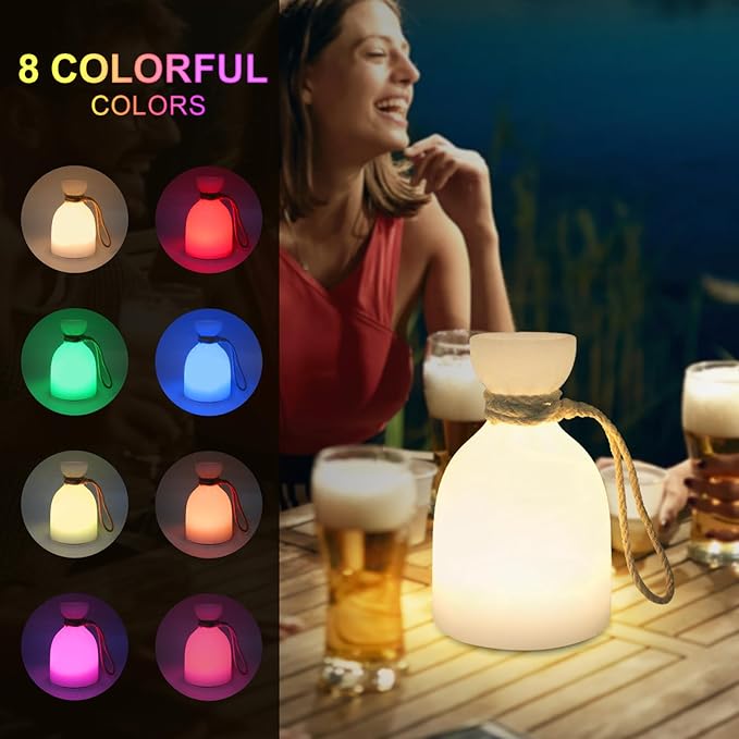 uuffoo 2 Pack Portable Led Lamp Waterproof, Led Camping Lantern Light with Handle, Rechargeable Night Lights with Multi-Color & Warm White Modes, Indoor/Outdoor Lamps for Patio, Tent, Bedroom, Garden