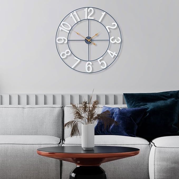 Sorbus 16-Inch Large Wall Clock – Decorative White Metal Clock with Gold Hands – Silent, Battery Operated, Modern Wall Decor for Living Room, Kitchen, or Office – Great Gift for Housewarming or Office