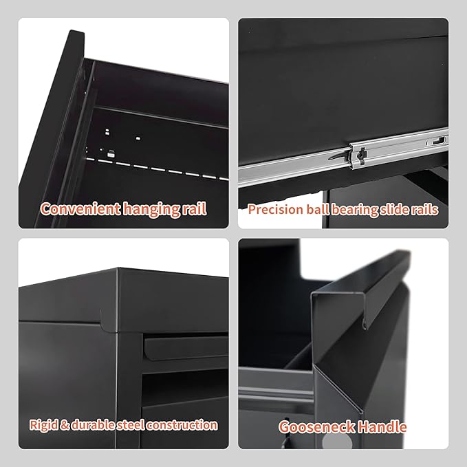 4 Drawer File Cabinet,Metal Filing Cabinets with Lock,Black Vertical File Cabinet for Home Office,Heavy Duty Metal Storage Cabinet for A4/Letter/Legal Size File,Assembly Required