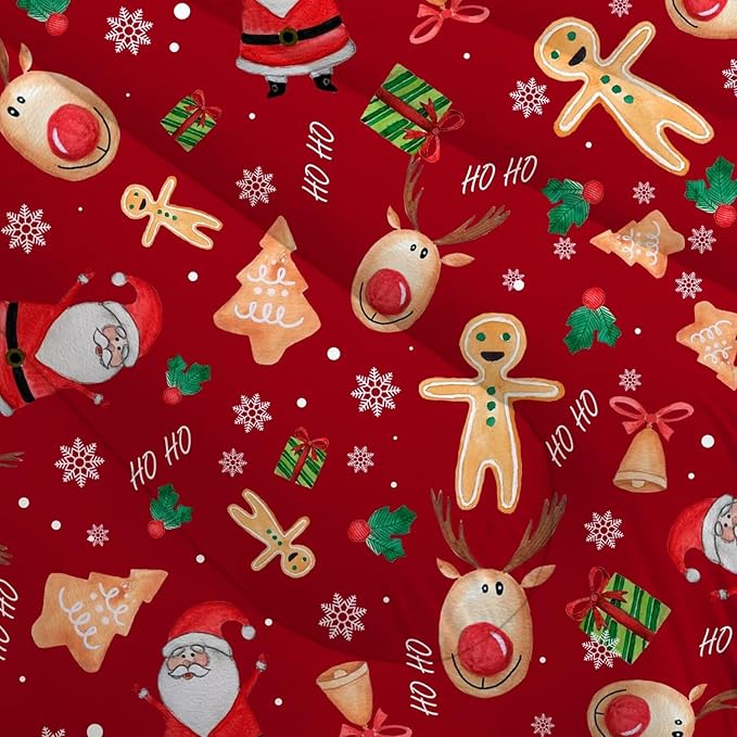 Red Christmas Comforter Set Twin for Girls, Cartoon Santa Claus Christmas Tree Gingerbread Man Printed Bedding Set, Cute Xmas Bed Set with 1 Comforter and 1 Pillowcase