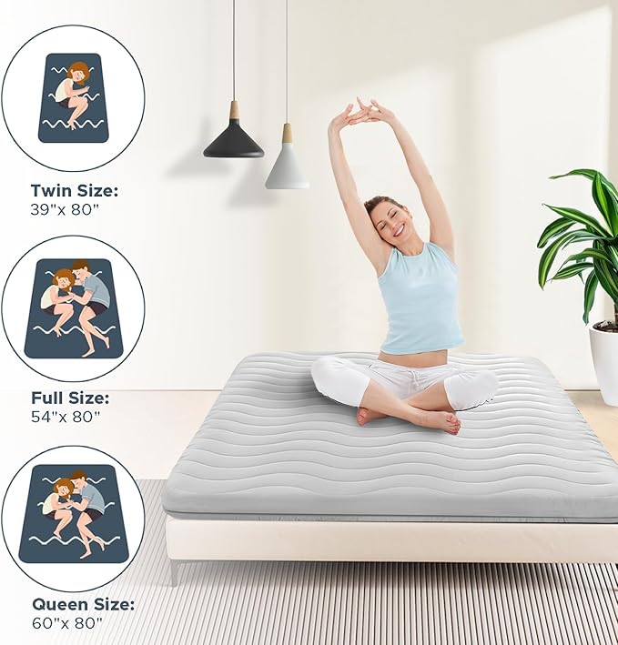 Japanese Floor Mattress, 100% High Density Comfortable Foam, 4" Thicken Grey Foldable Mattress Tatami Mat Sleeping Pad, Ideal for Comfort and Support, Kids Floor Lounger Pillow Bed Sofa (Queen）