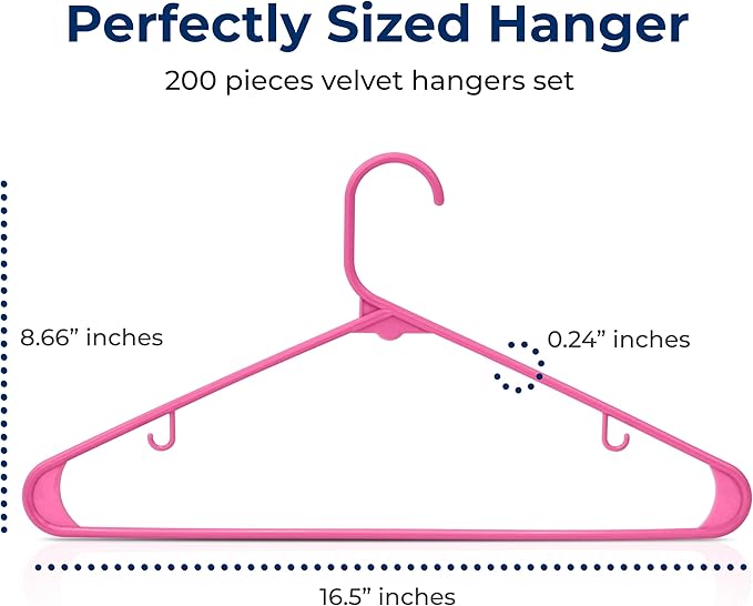 SereneLife 200 Pack Plastic Hangers, Non-Slip, Space-Saving Closet Organizers, Durable and Strong for Shirts, Sweaters, Hoodies, Kids Clothes & Dresses, Ultra-Thin, Lightweight