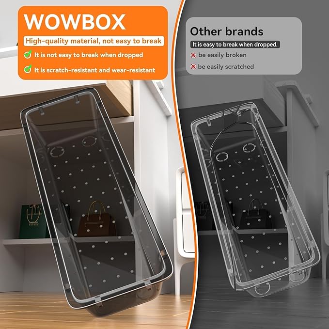 WOWBOX 8 PCS Clear Plastic Drawer Organizer Set, 4 Sizes Desk Drawer Organization and Storage Containers for Makeup, Cosmetics, Jewelry and Gadgets in Kitchen, Bathroom, Bedroom, Office, Clear Black