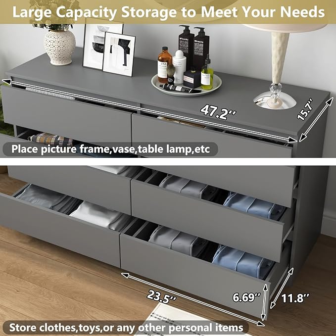 Grey Dresser for Bedroom,Modern Large 8 Drawer Dresser with Deep Drawer,Wide Storage Chest of Drawer,Wood Bedroom Storage Organizer Furniture,TV Stand for Living Room